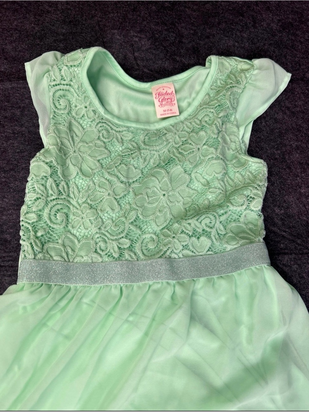 Faded Glory Mint Lace Bodice Chiffon Dress with Sparkle Waistband